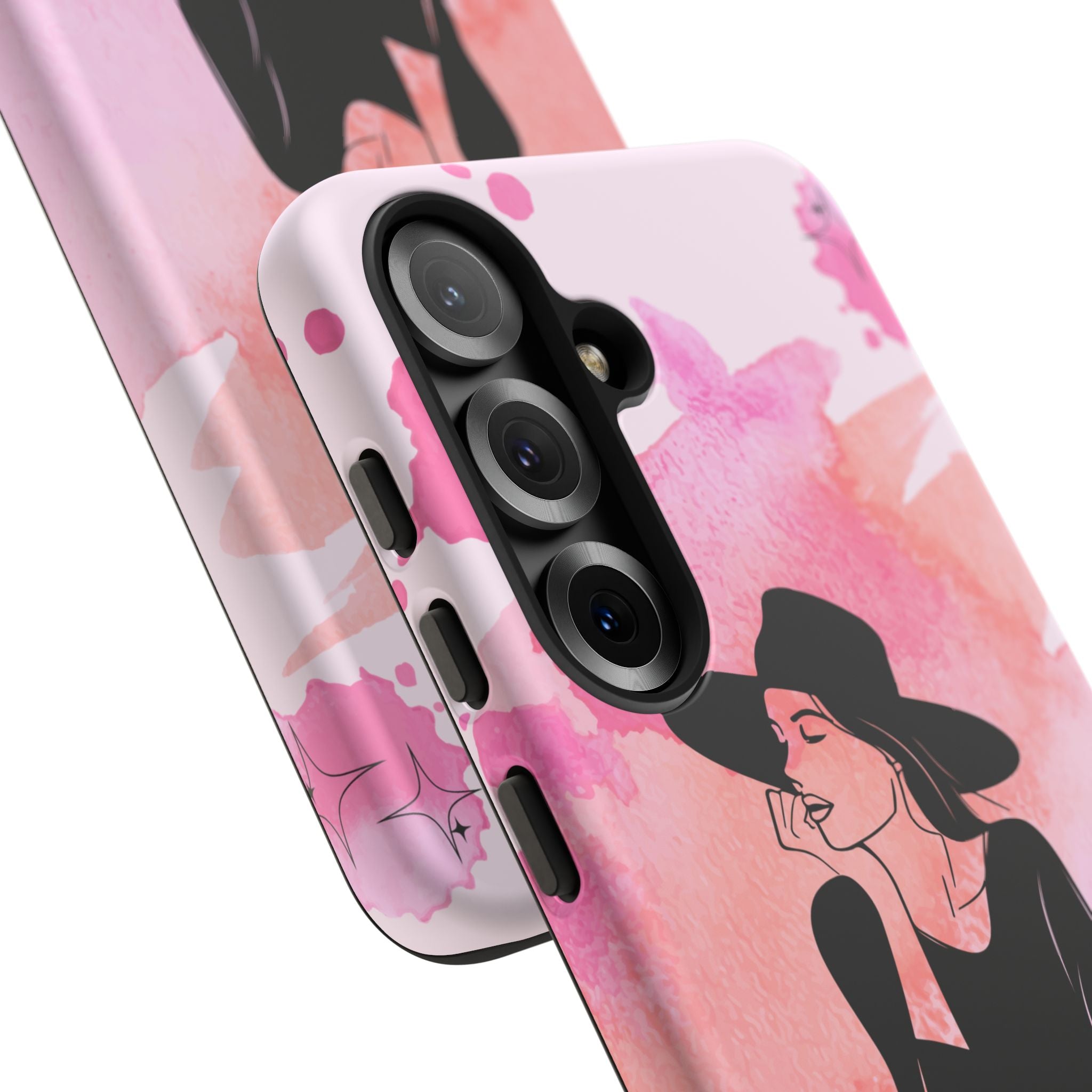 Coque de téléphone — Illustration de femme en aquarelle rose, housse de protection pour amateur de café