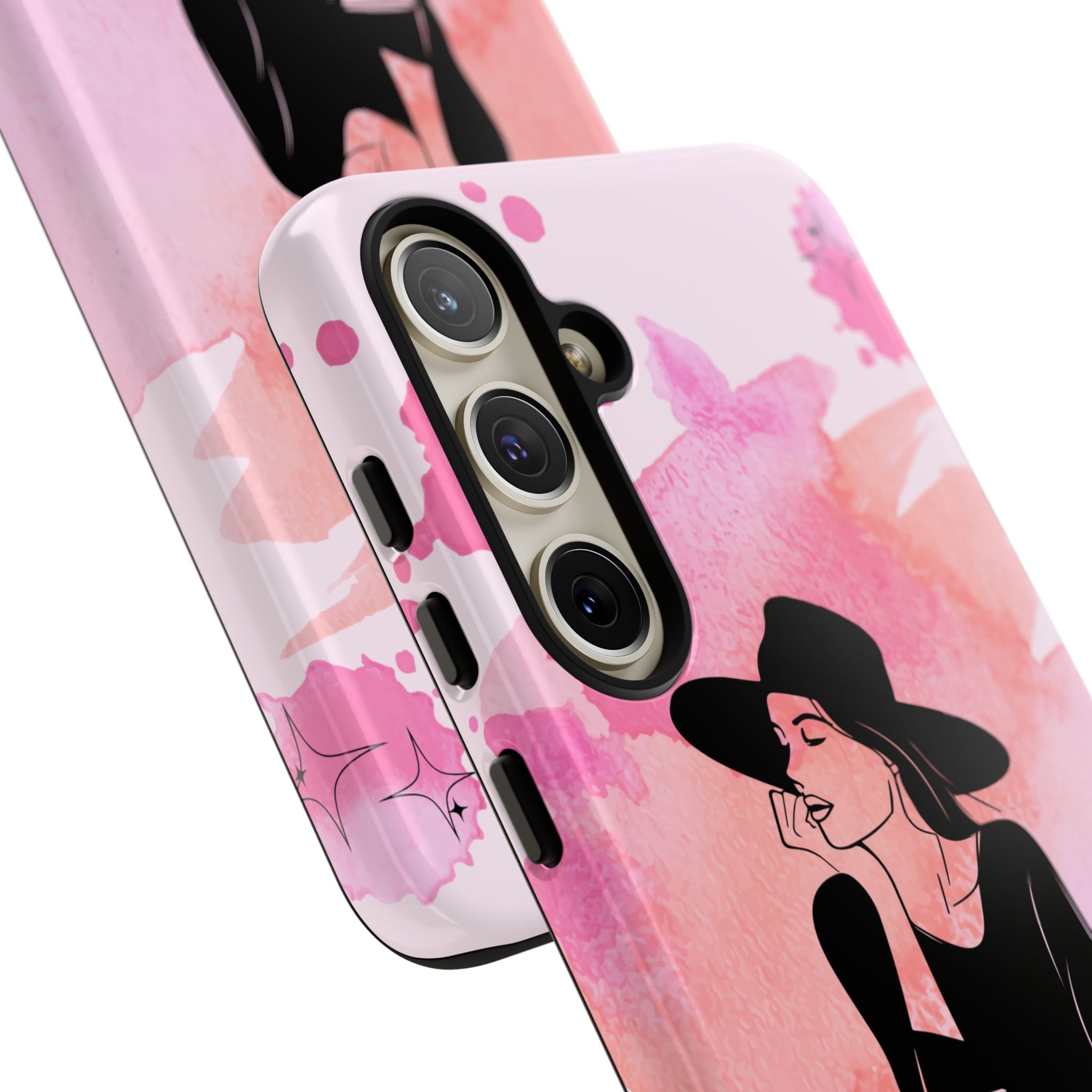 Coque de téléphone — Illustration de femme en aquarelle rose, housse de protection pour amateur de café