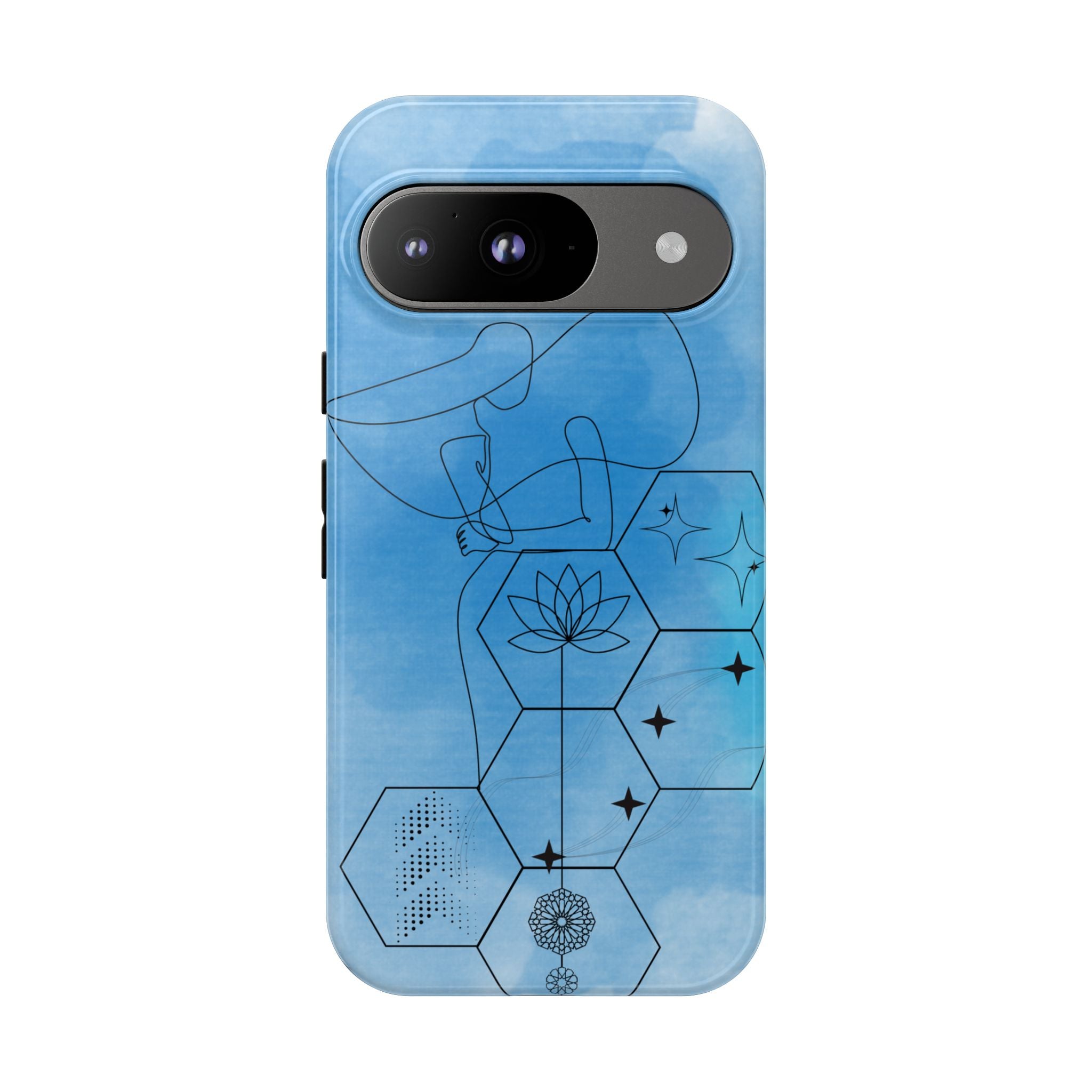 Coque de téléphone Abstraite bleue — Design Zen Lotus Hexagone