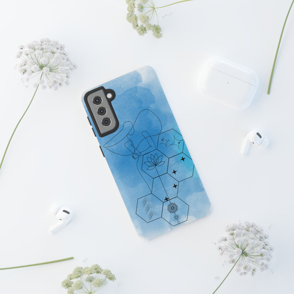 Coque de téléphone Abstraite bleue — Design Zen Lotus Hexagone