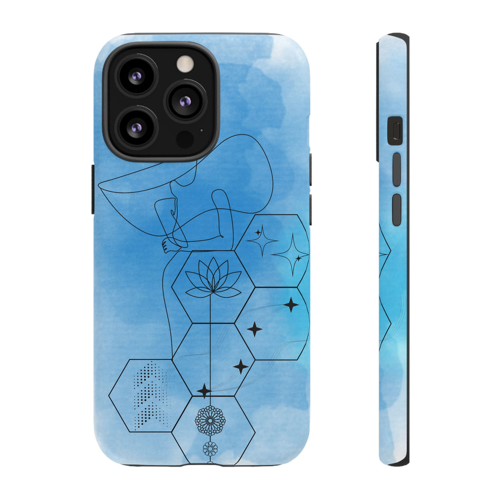 Coque de téléphone Abstraite bleue — Design Zen Lotus Hexagone