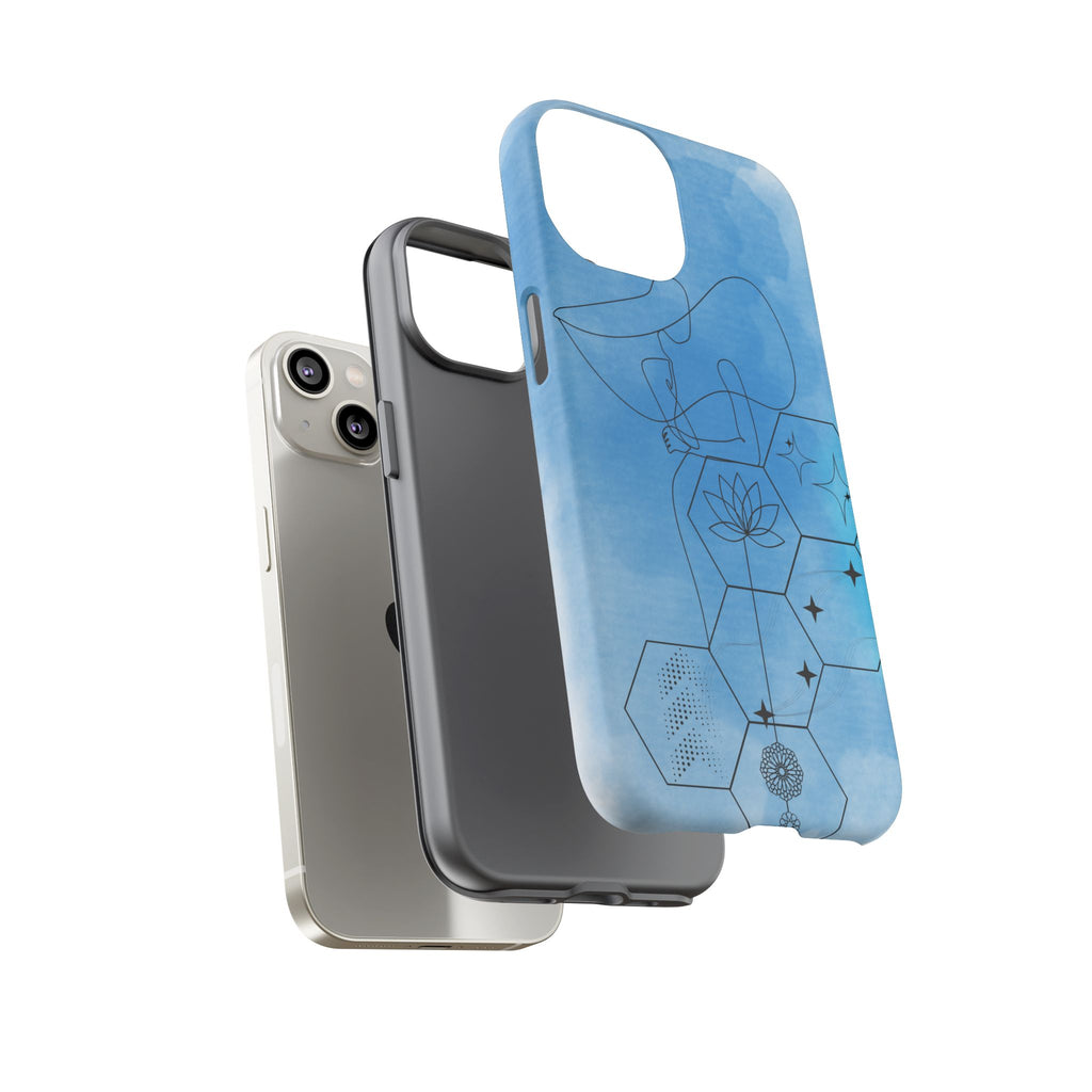 Coque de téléphone Abstraite bleue — Design Zen Lotus Hexagone