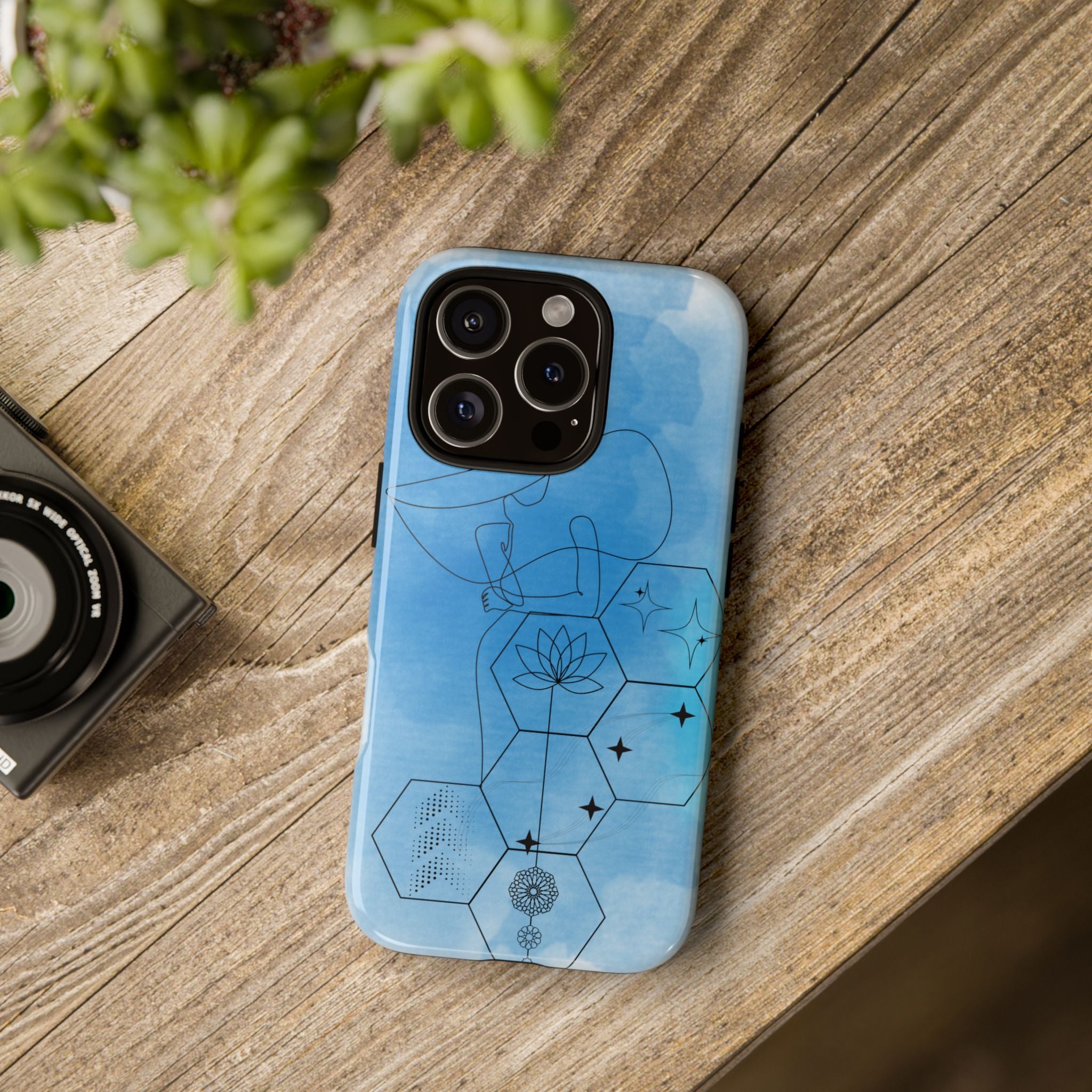 Coque de téléphone Abstraite bleue — Design Zen Lotus Hexagone