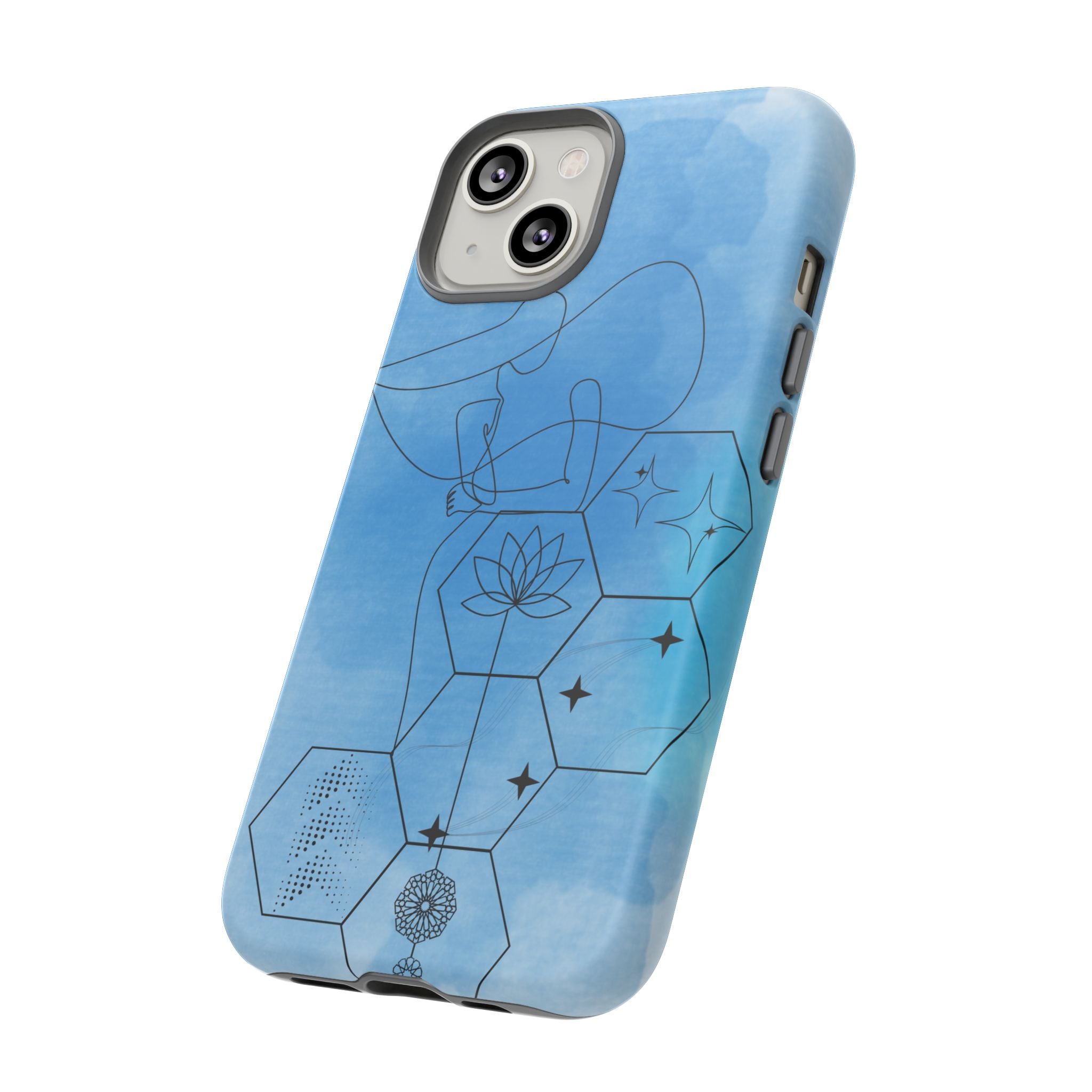 Coque de téléphone Abstraite bleue — Design Zen Lotus Hexagone