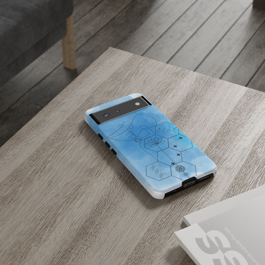 Coque de téléphone Abstraite bleue — Design Zen Lotus Hexagone