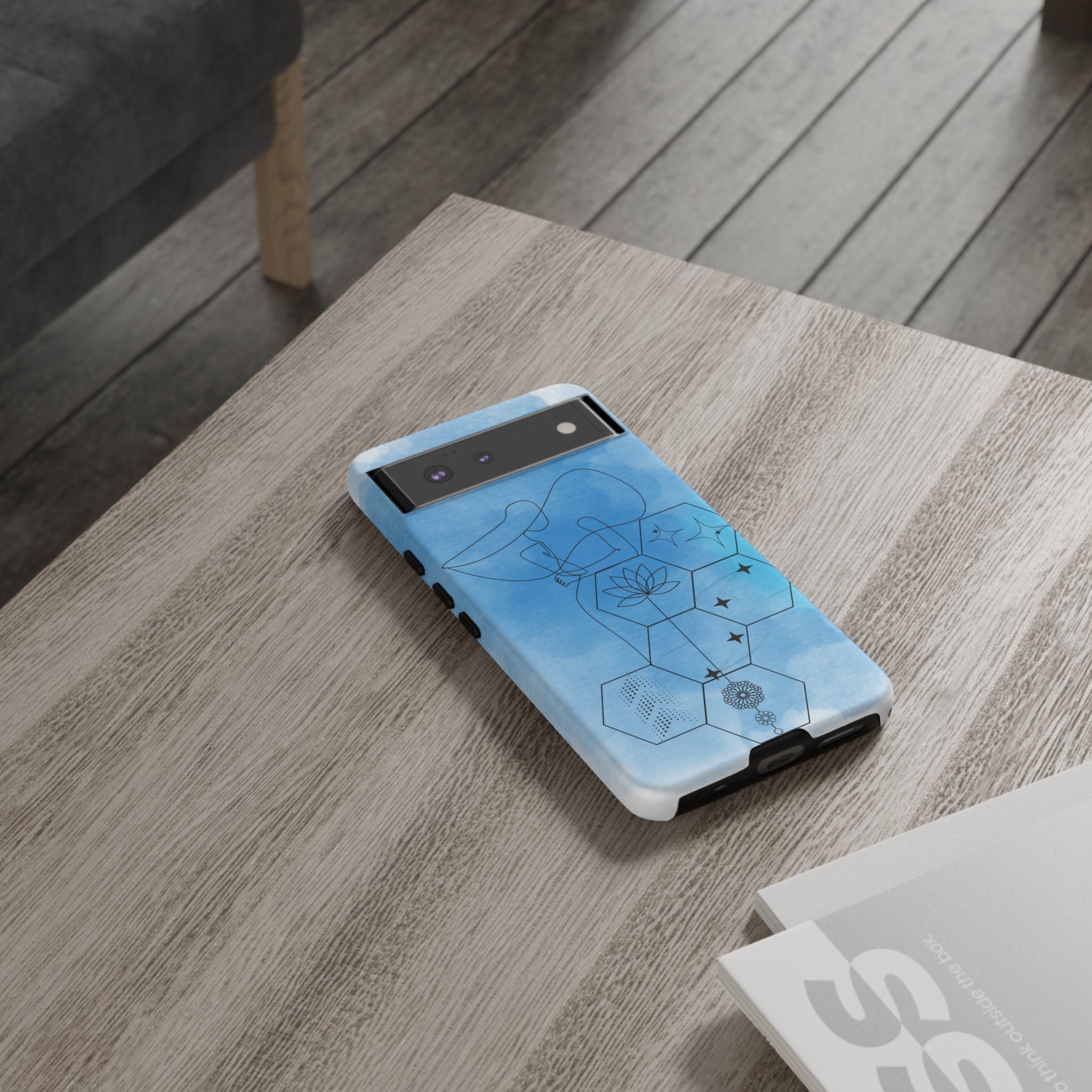 Coque de téléphone Abstraite bleue — Design Zen Lotus Hexagone