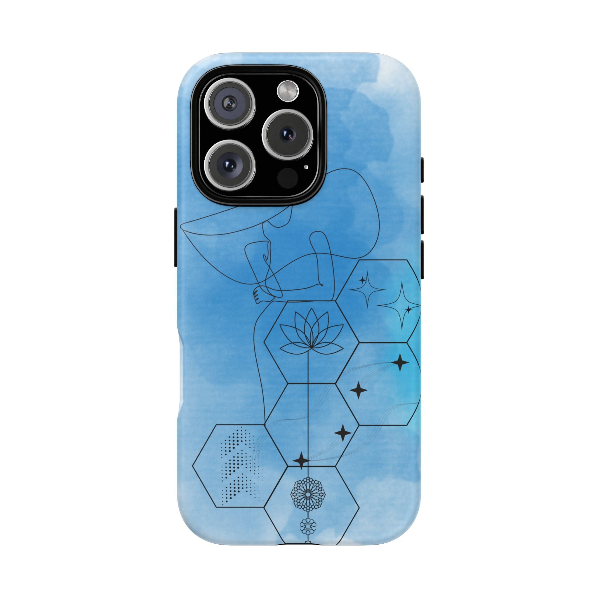 Coque de téléphone Abstraite bleue — Design Zen Lotus Hexagone