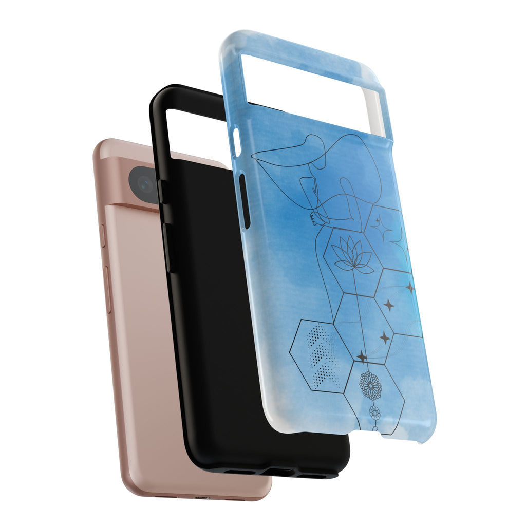 Coque de téléphone Abstraite bleue — Design Zen Lotus Hexagone