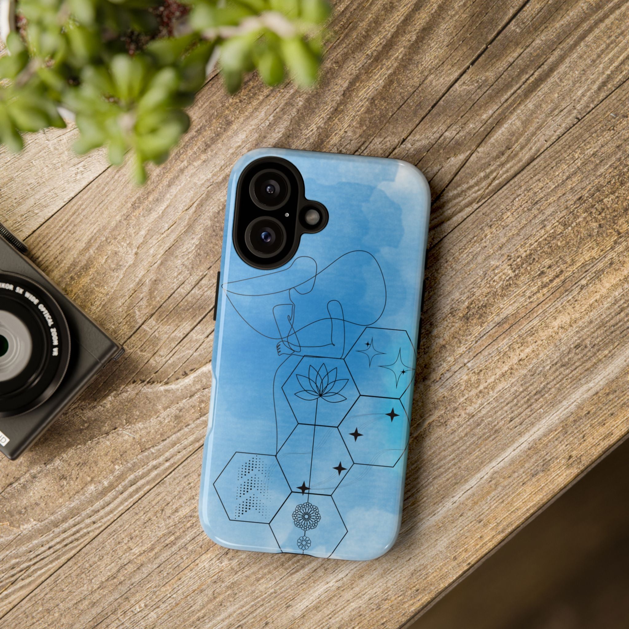 Coque de téléphone Abstraite bleue — Design Zen Lotus Hexagone