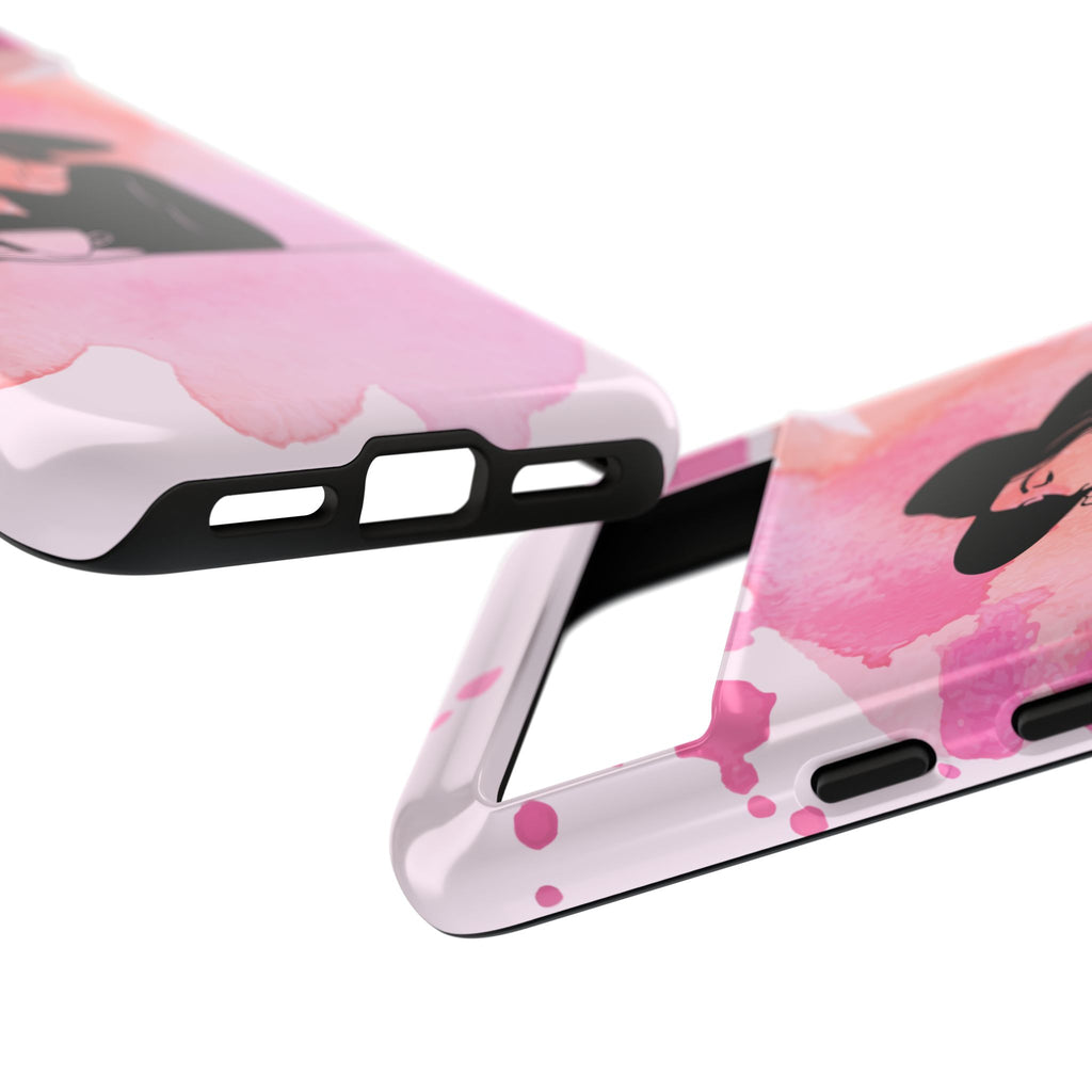 Coque de téléphone — Illustration de femme en aquarelle rose, housse de protection pour amateur de café
