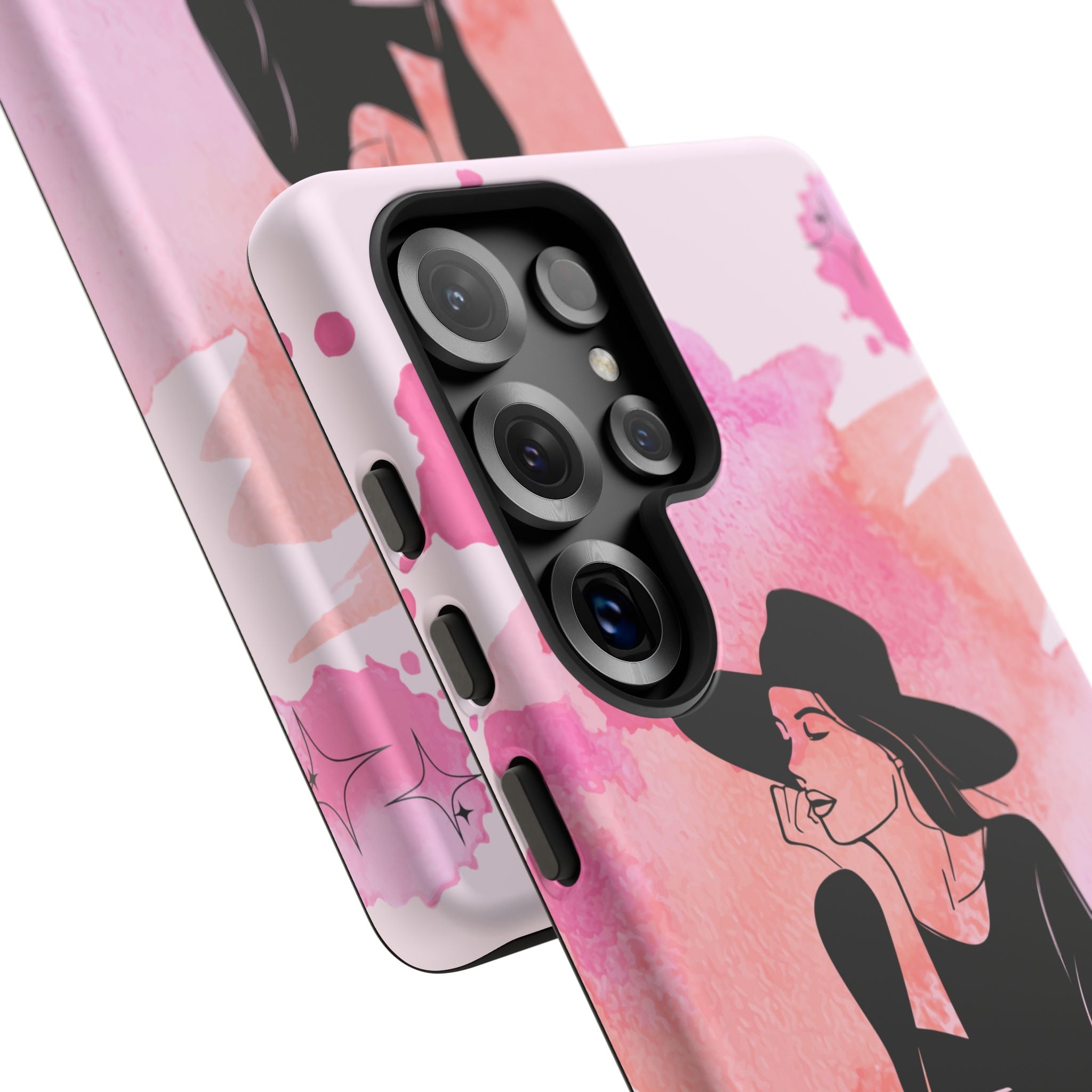 Coque de téléphone — Illustration de femme en aquarelle rose, housse de protection pour amateur de café