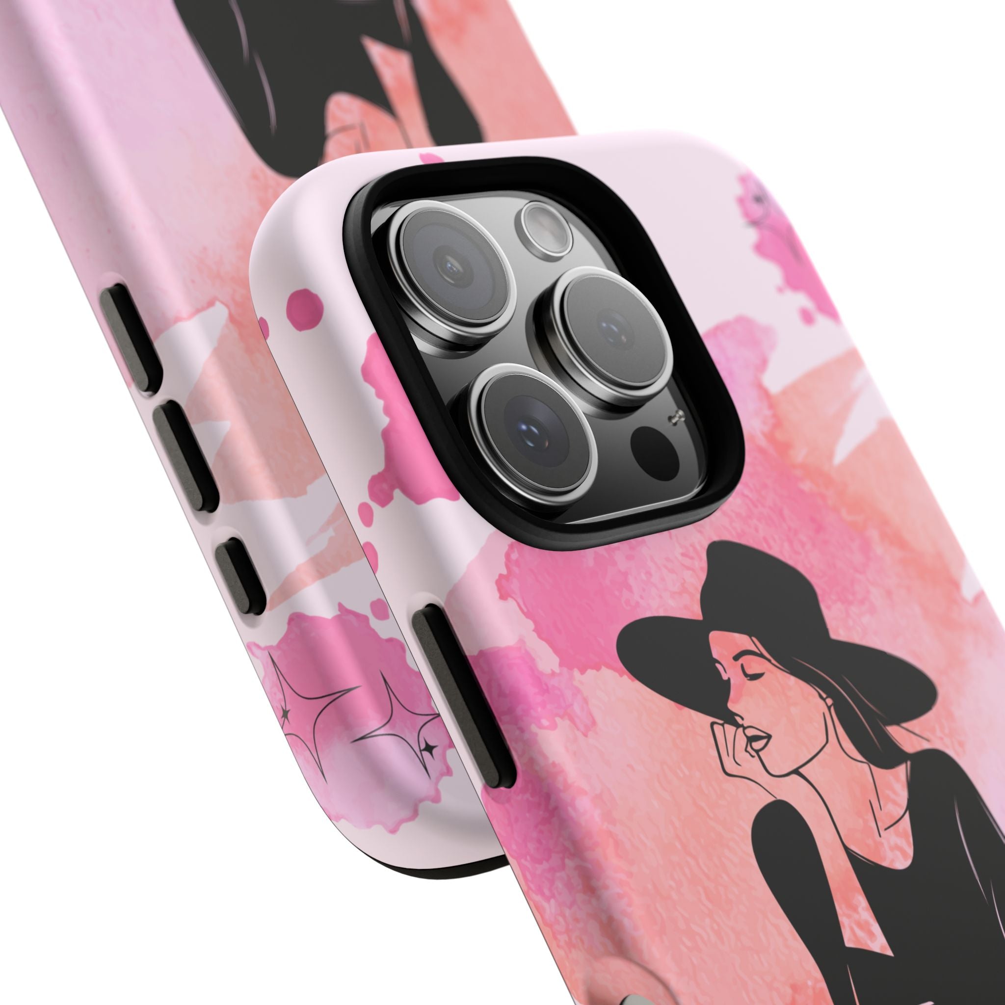 Coque de téléphone — Illustration de femme en aquarelle rose, housse de protection pour amateur de café