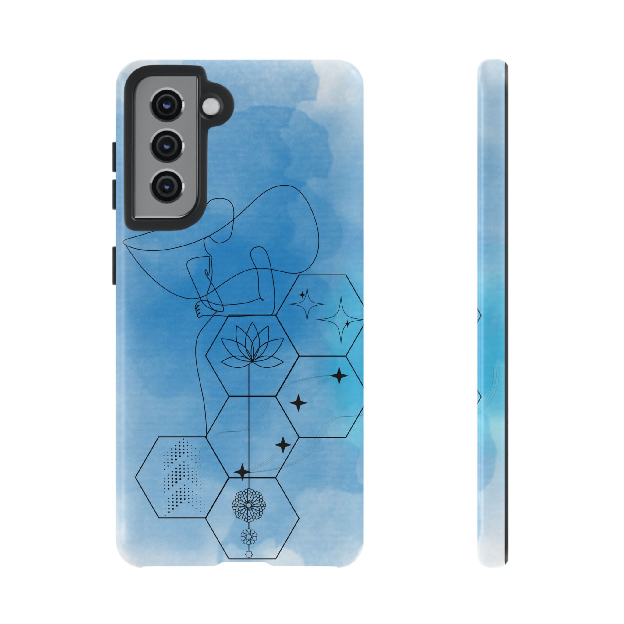 Coque de téléphone Abstraite bleue — Design Zen Lotus Hexagone