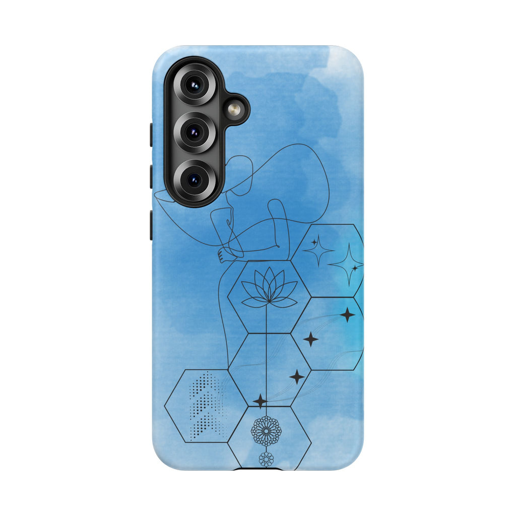 Coque de téléphone Abstraite bleue — Design Zen Lotus Hexagone