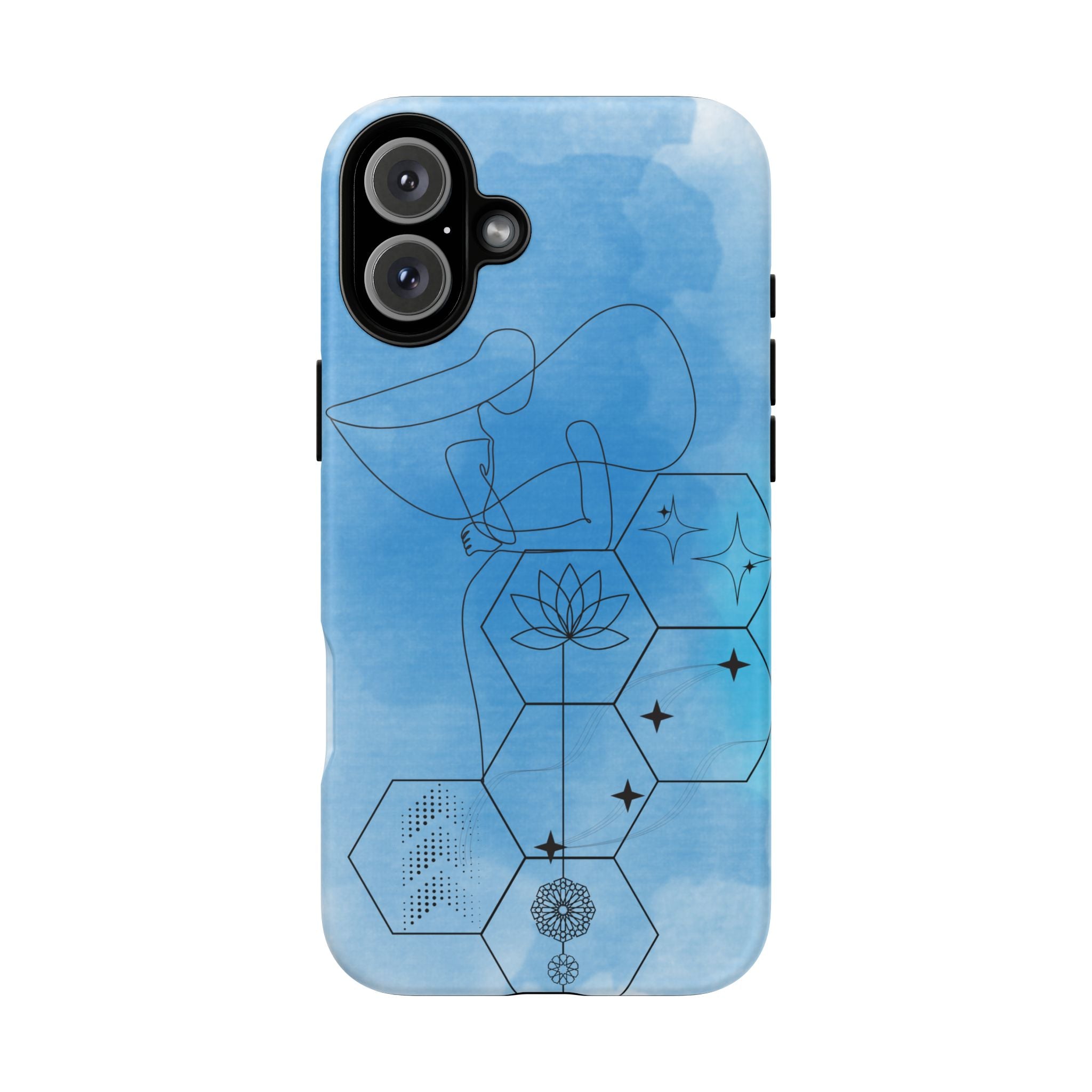 Coque de téléphone Abstraite bleue — Design Zen Lotus Hexagone