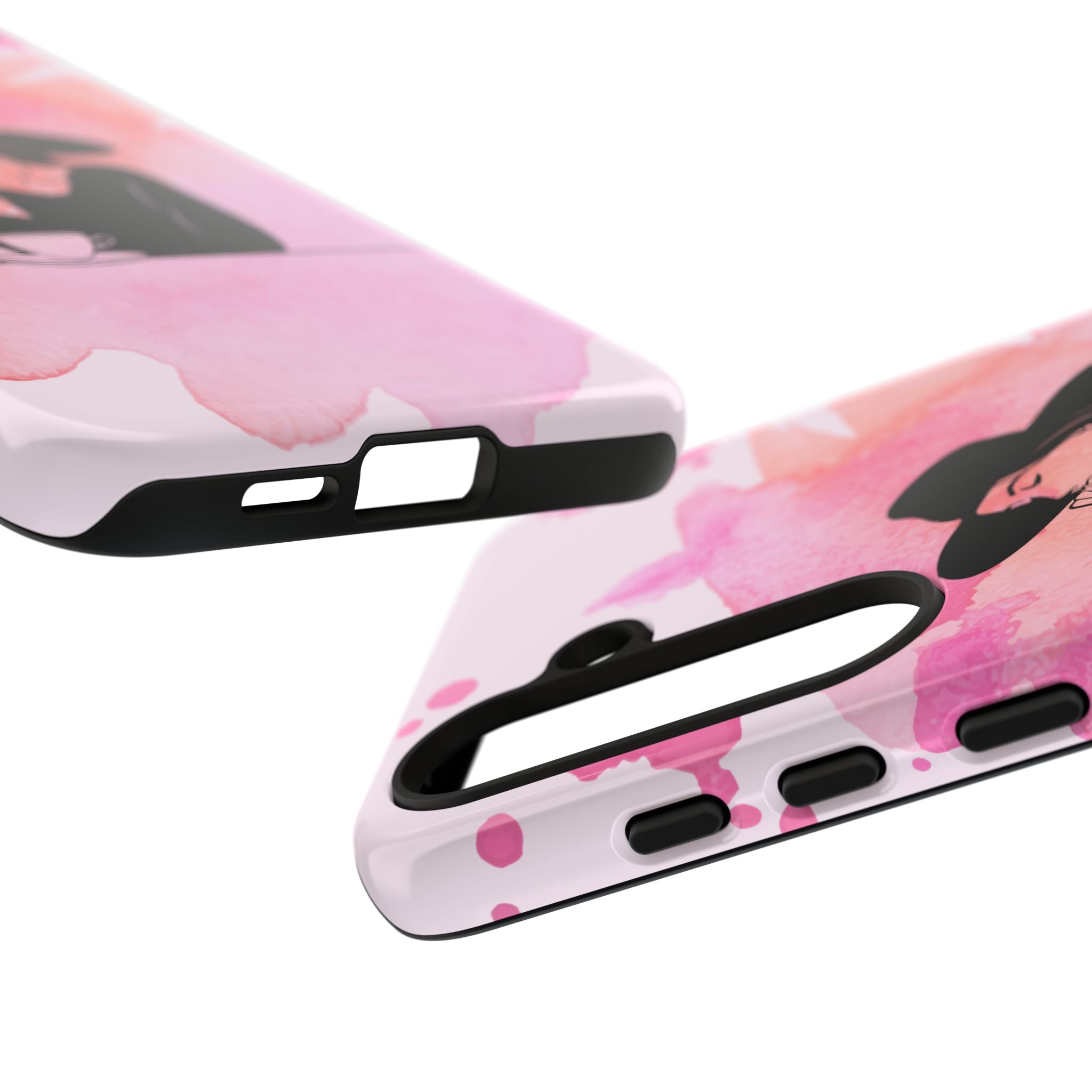 Coque de téléphone — Illustration de femme en aquarelle rose, housse de protection pour amateur de café