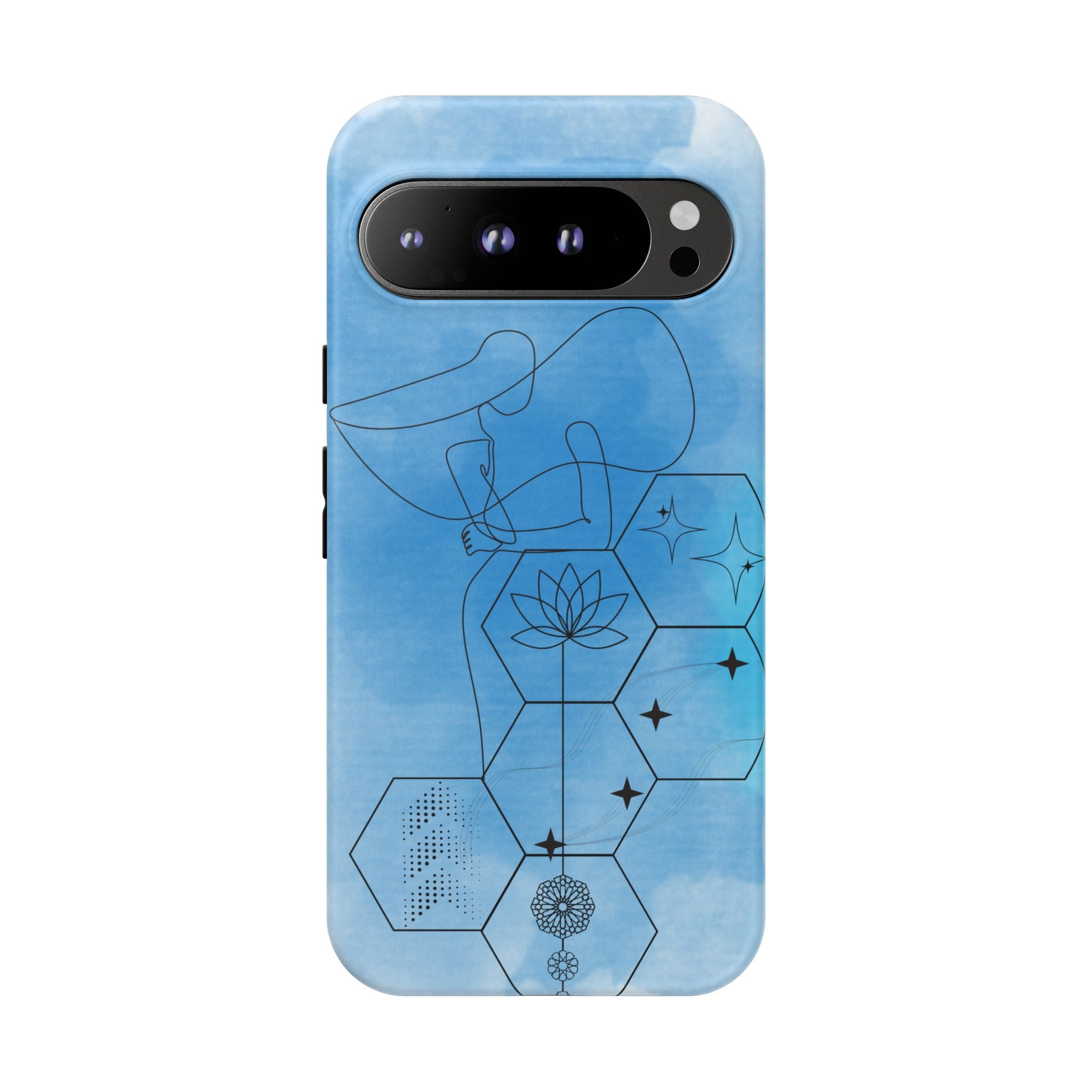 Coque de téléphone Abstraite bleue — Design Zen Lotus Hexagone