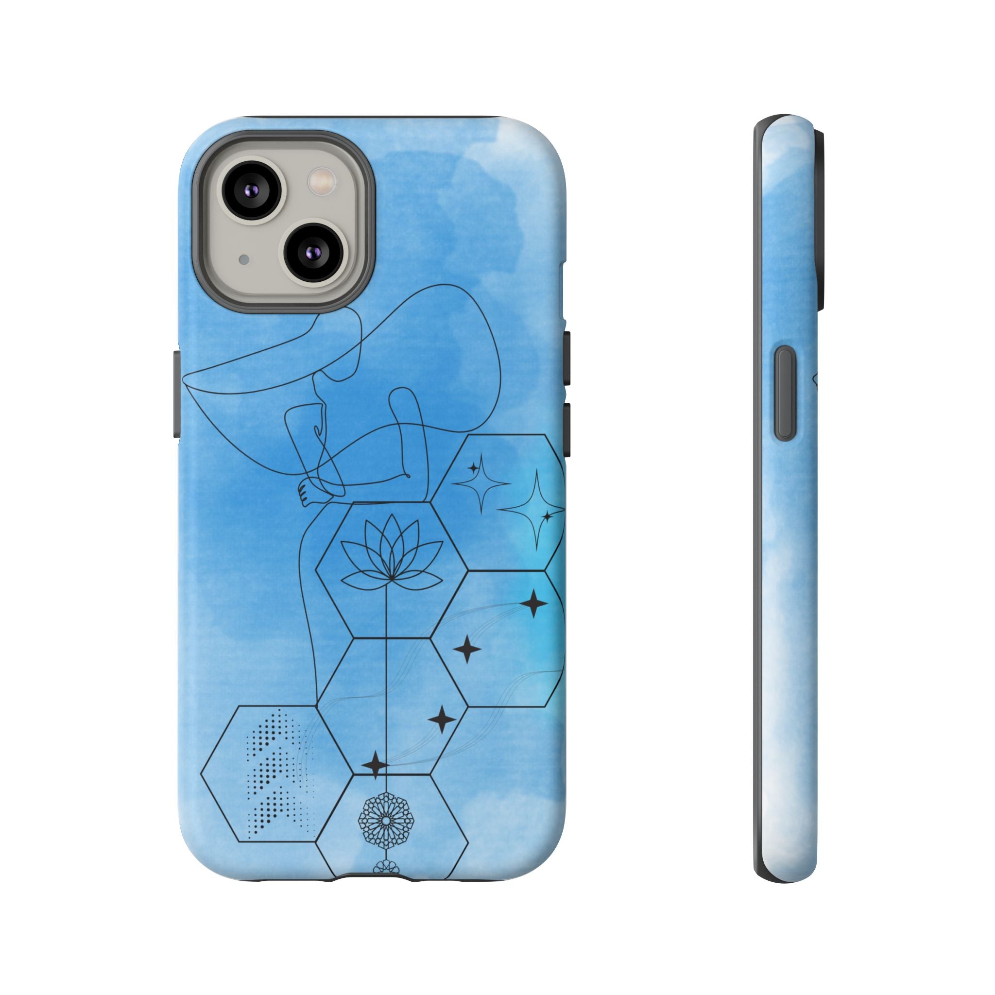 Coque de téléphone Abstraite bleue — Design Zen Lotus Hexagone