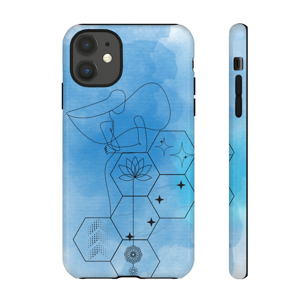 Coque de téléphone Abstraite bleue — Design Zen Lotus Hexagone
