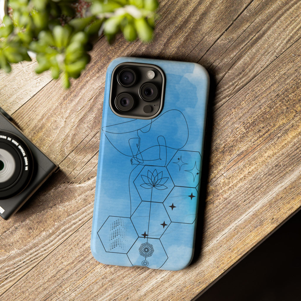 Coque de téléphone Abstraite bleue — Design Zen Lotus Hexagone