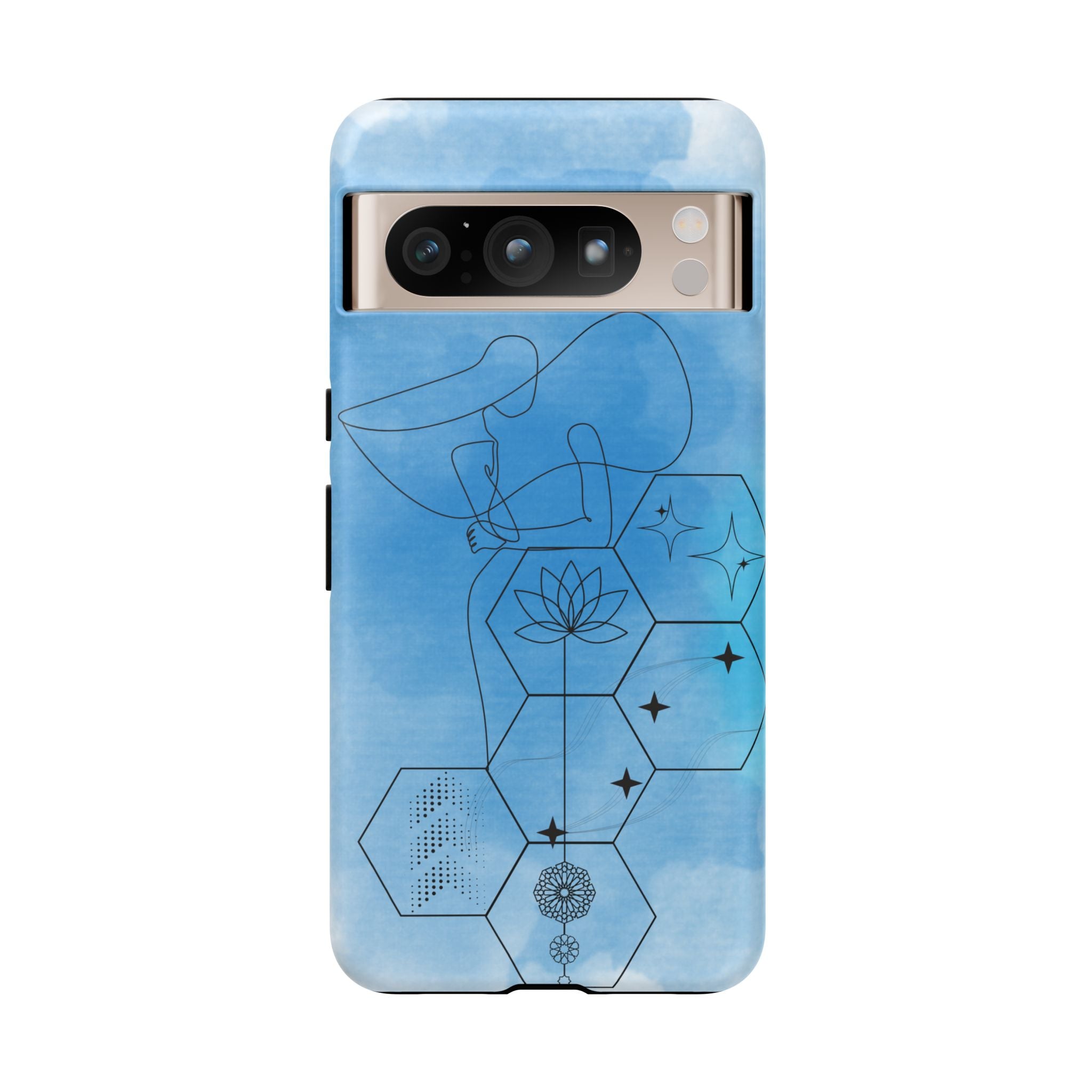 Coque de téléphone Abstraite bleue — Design Zen Lotus Hexagone