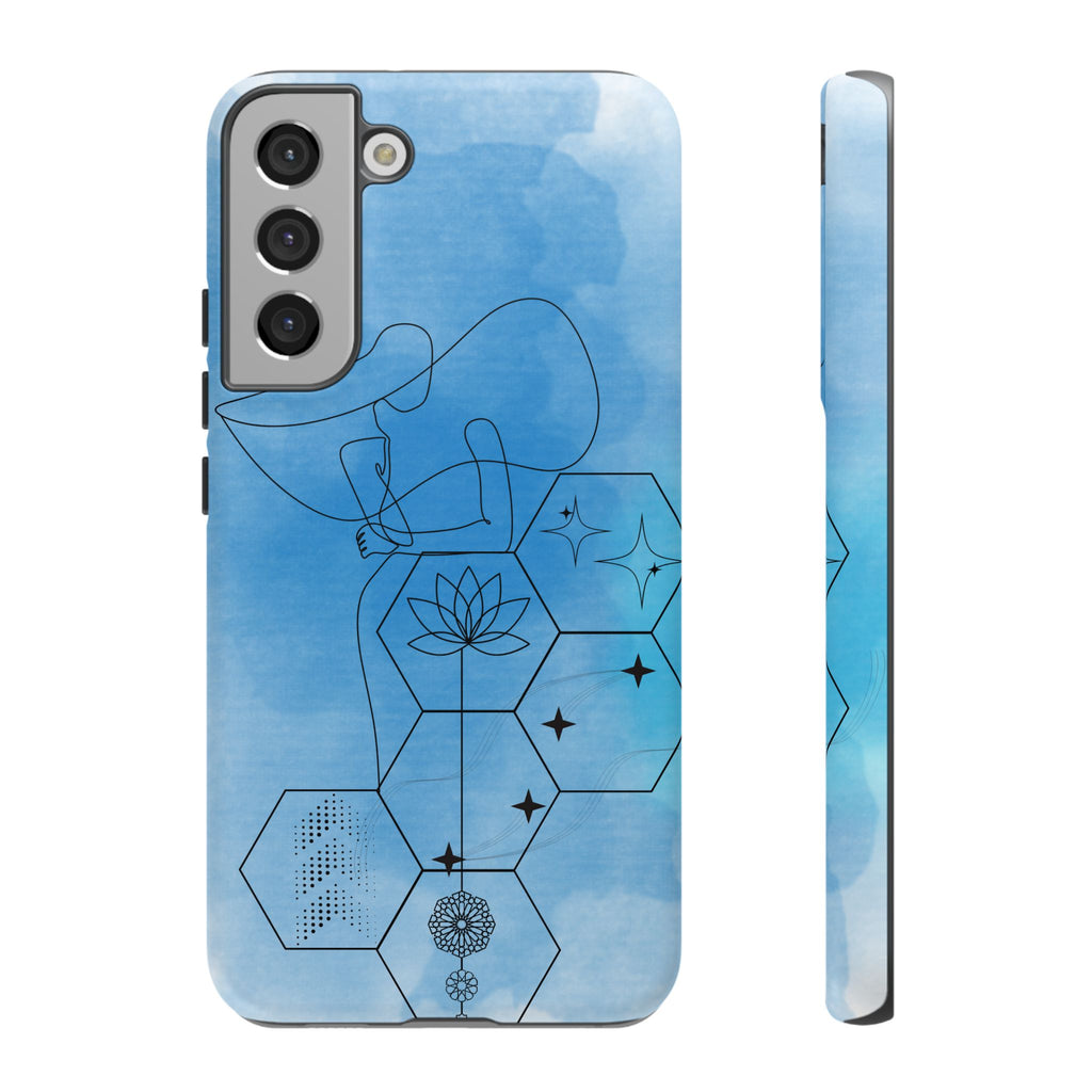 Coque de téléphone Abstraite bleue — Design Zen Lotus Hexagone