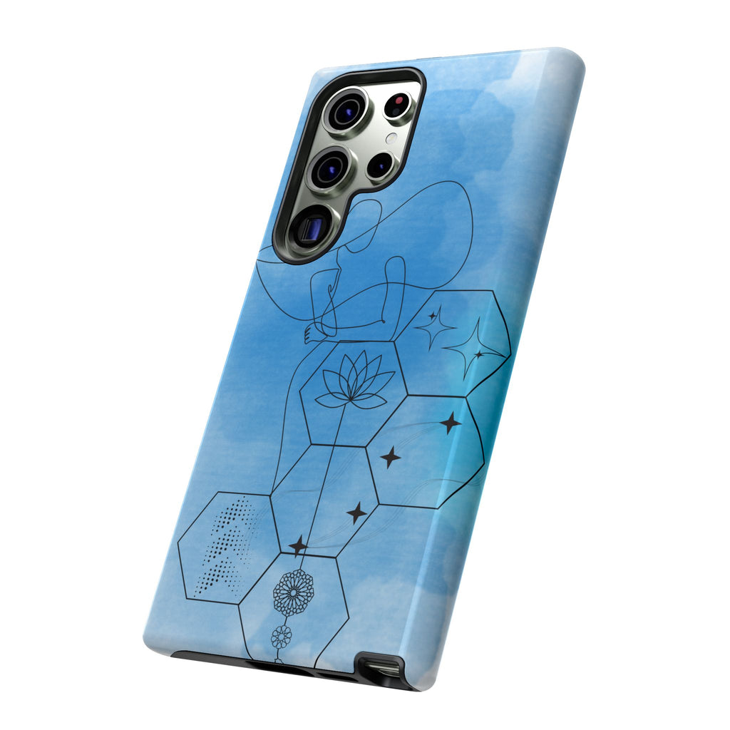 Coque de téléphone Abstraite bleue — Design Zen Lotus Hexagone