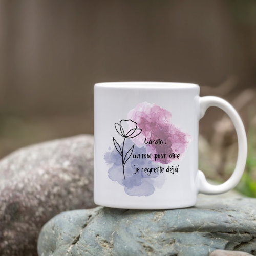 Tasse humoristique sport – “Cardio : un mot pour dire je regrette déjà”